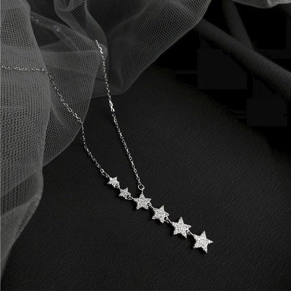 NEW 925 Sterling Silver Diamond Star Necklace Q - Picture 3 of 7